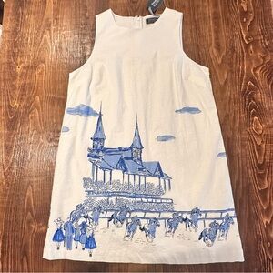 NEW Vineyard Vines Kentucky Derby Linen Shift Dress Women's L Preppy Horses